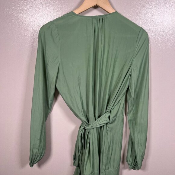 Ramy Brook Mini Wrap Dress Size Small Green Long Sleeve Vacation Brunch Resort - Picture 9 of 11